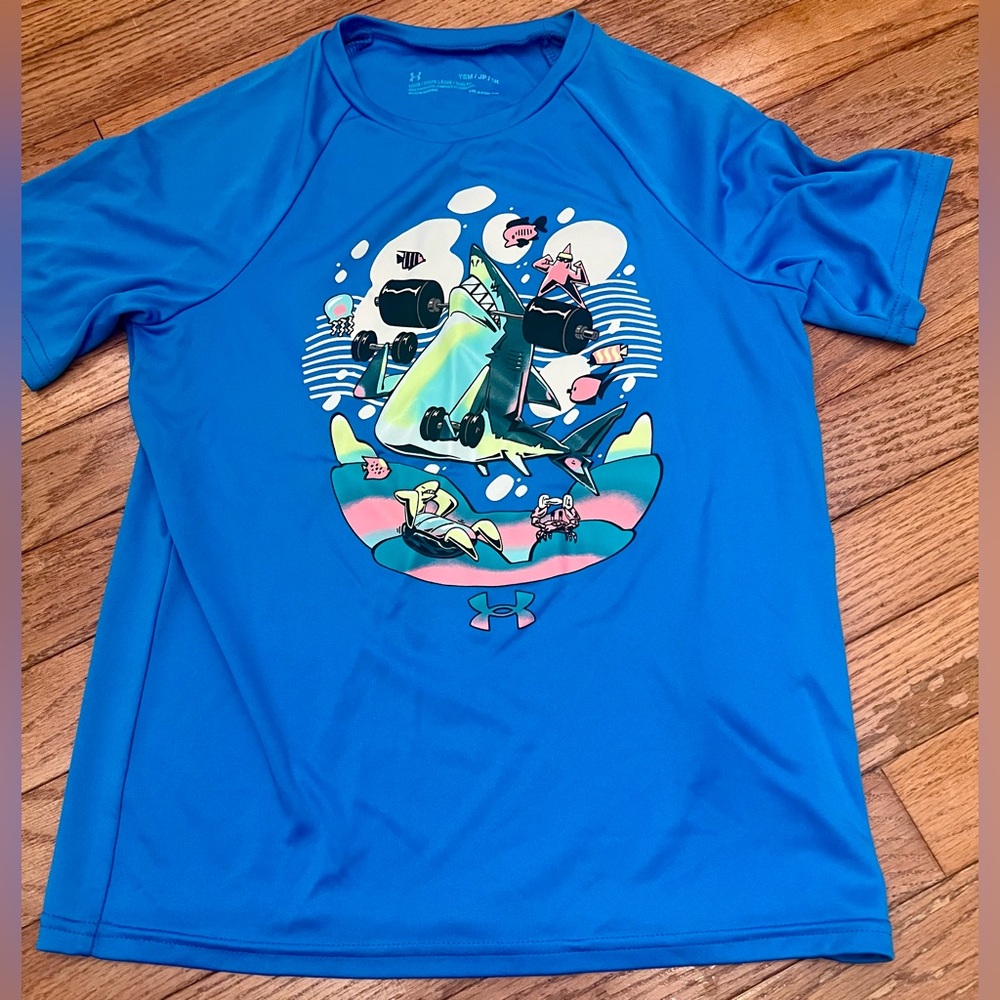 Under Armour Kids Boys Ocean Blue Rash Guard tee YS